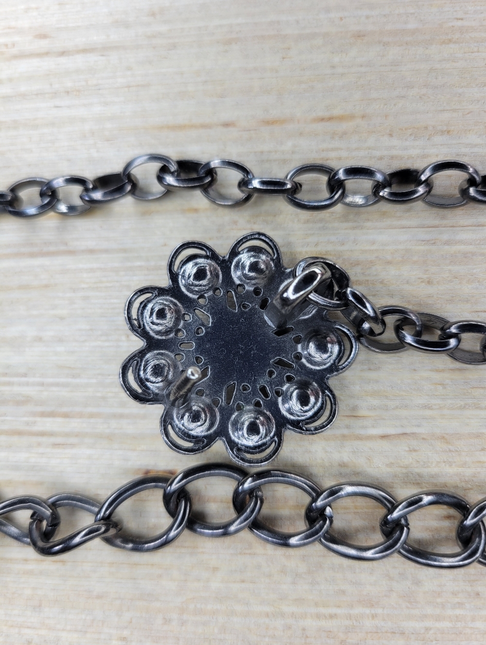 Gunmetal Chain Belt Floral Rhinestone Women OS Adjustable Whimsigoth Y2K Goth - Picture 4 of 6